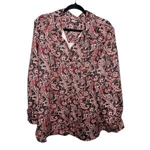 WOMAN WITHIN / red black paisley printed faux suede button up shirt / 1X